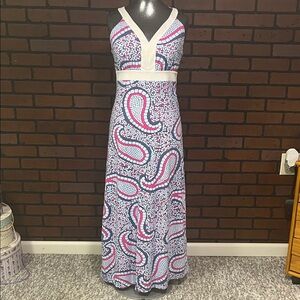 Chic Paisley Maxi Dress - Pink and White